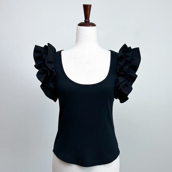 Ulla Johnson Black Ruffle Sleeve Blouse - Picture 2 of 10